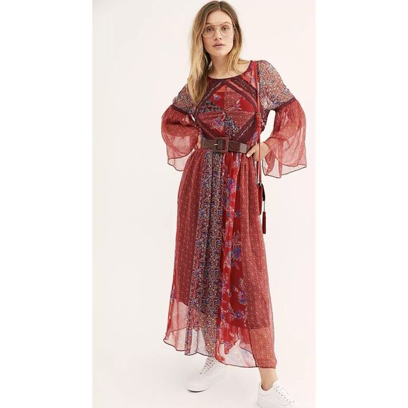 Free People Field Of Dreams Maxi Dress - Size Large - Red